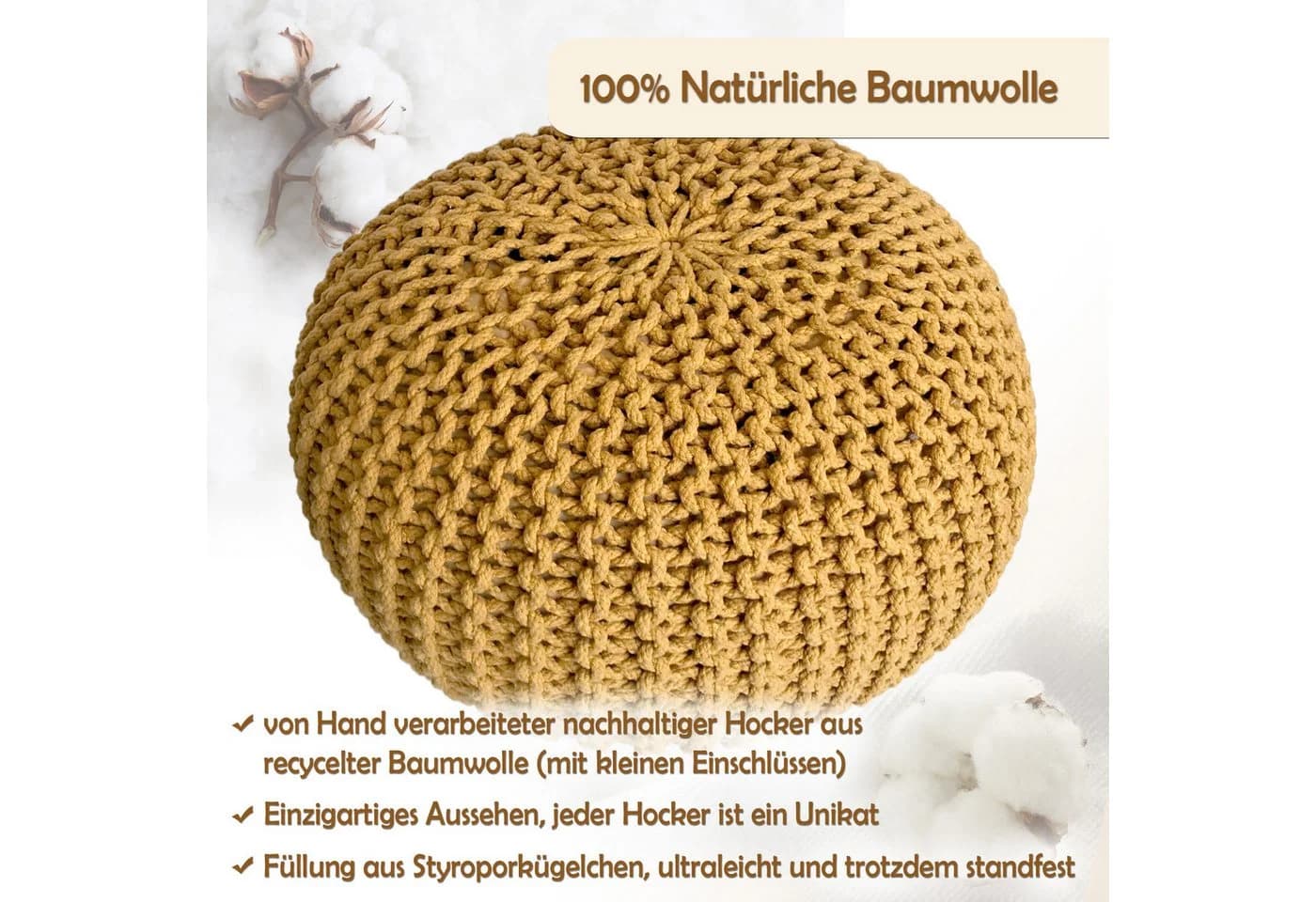 Amagohome Strickhocker Sitzpouf Gelb Grobstrick
