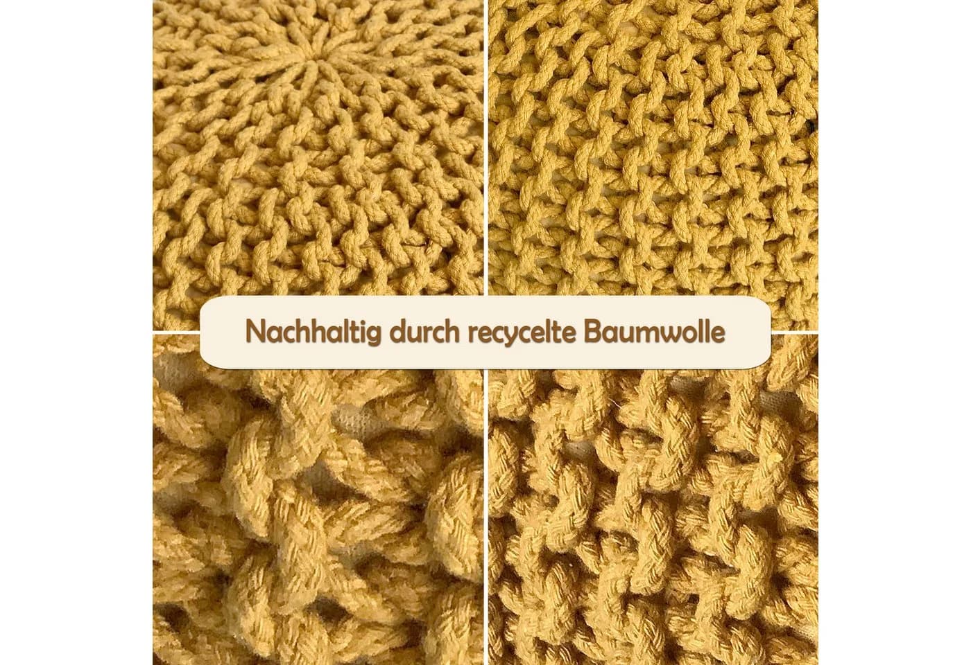 Amagohome Strickhocker Sitzpouf Gelb Grobstrick - Bild 4