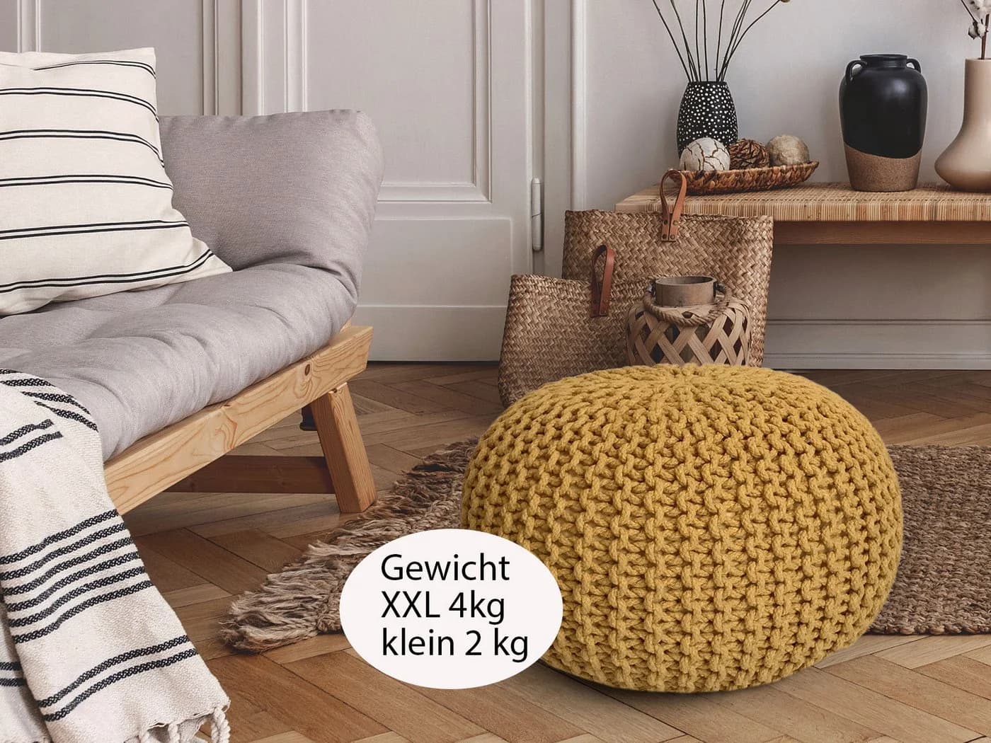 Amagohome Strickhocker XXL Gelb Sitzhocker Baumwolle - Bild 5