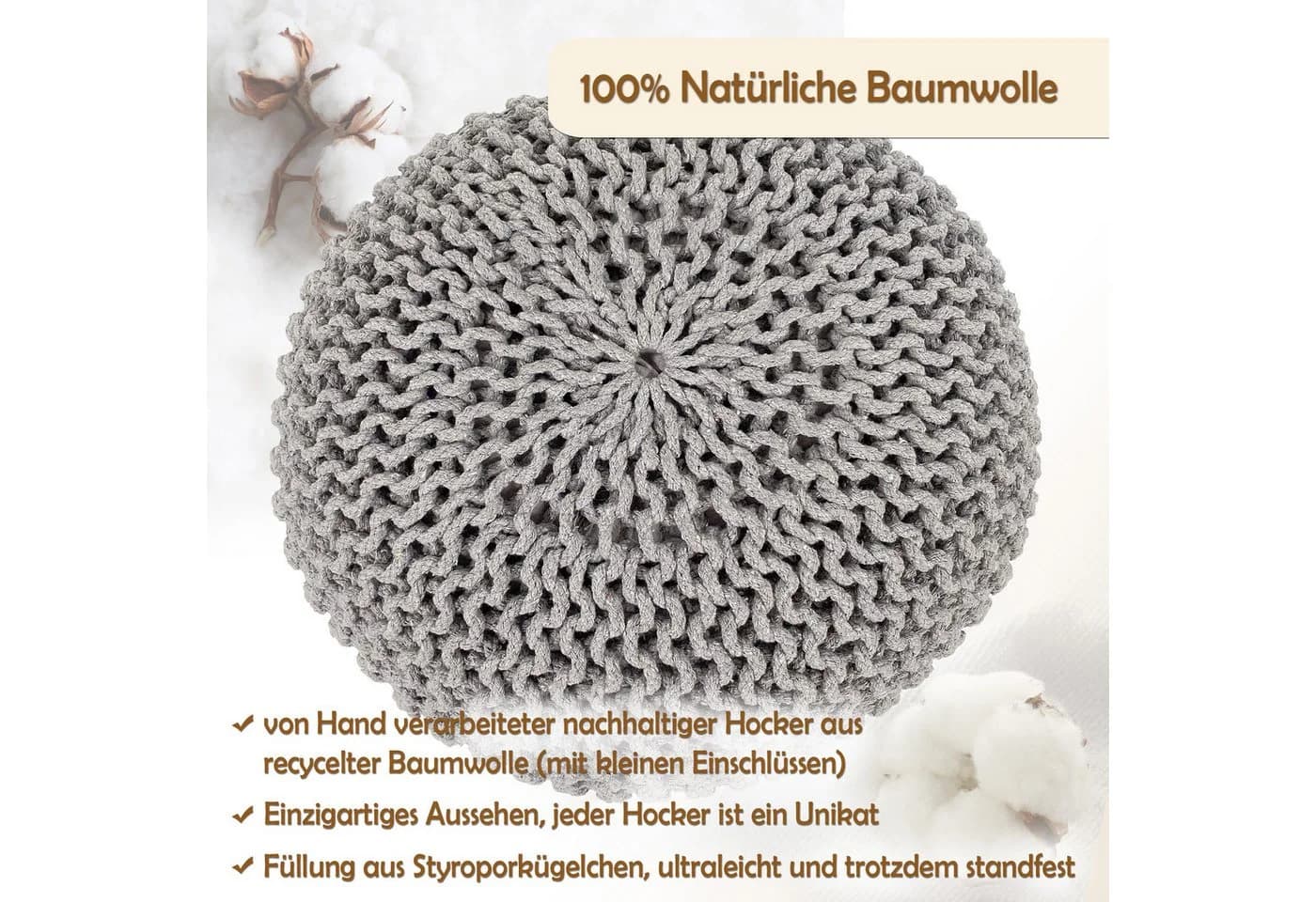 Amagohome Strickhocker XXL Grau 100% Baumwolle