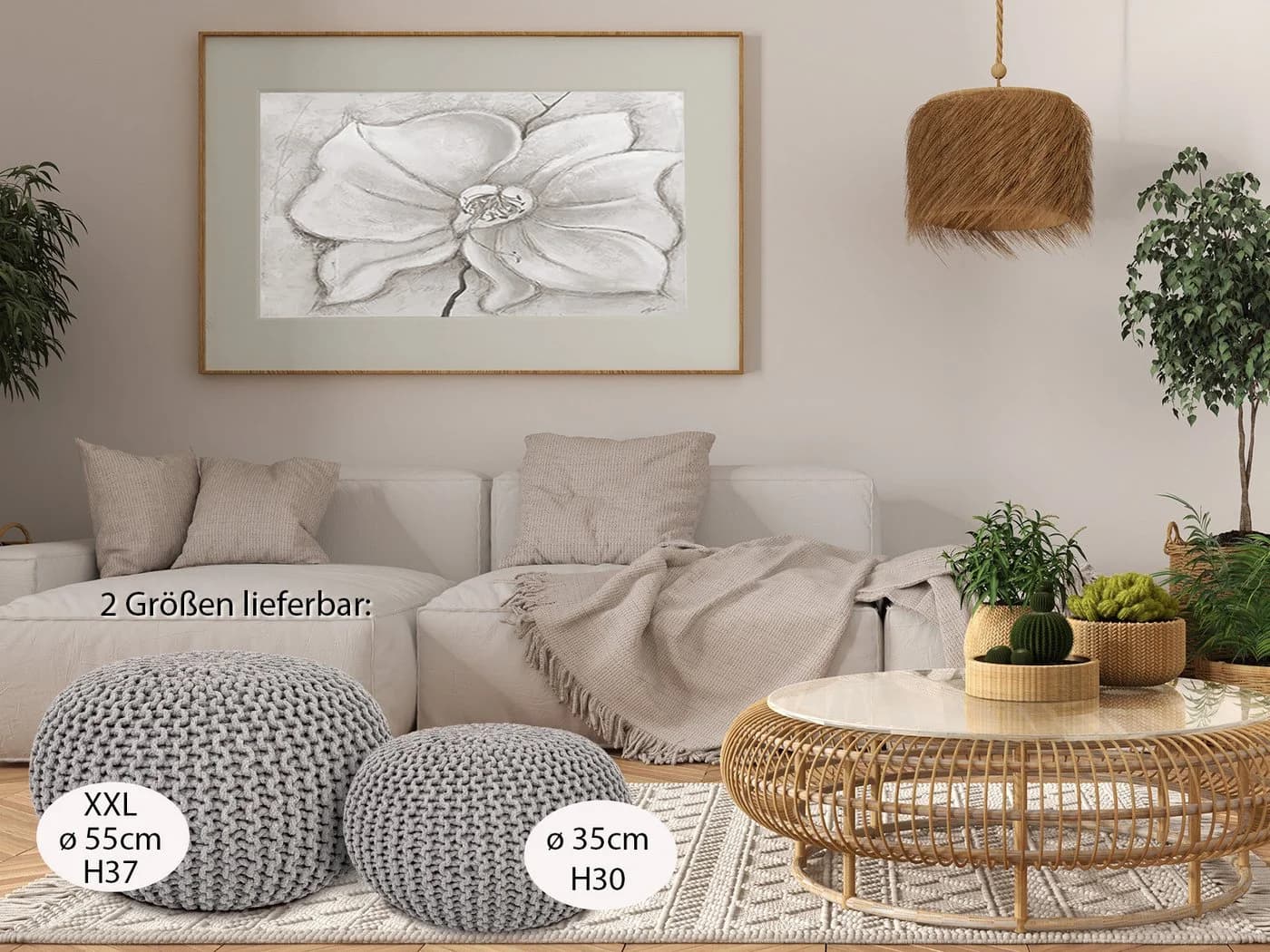 Amagohome Strickhocker XXL Grau 100% Baumwolle - Bild 3