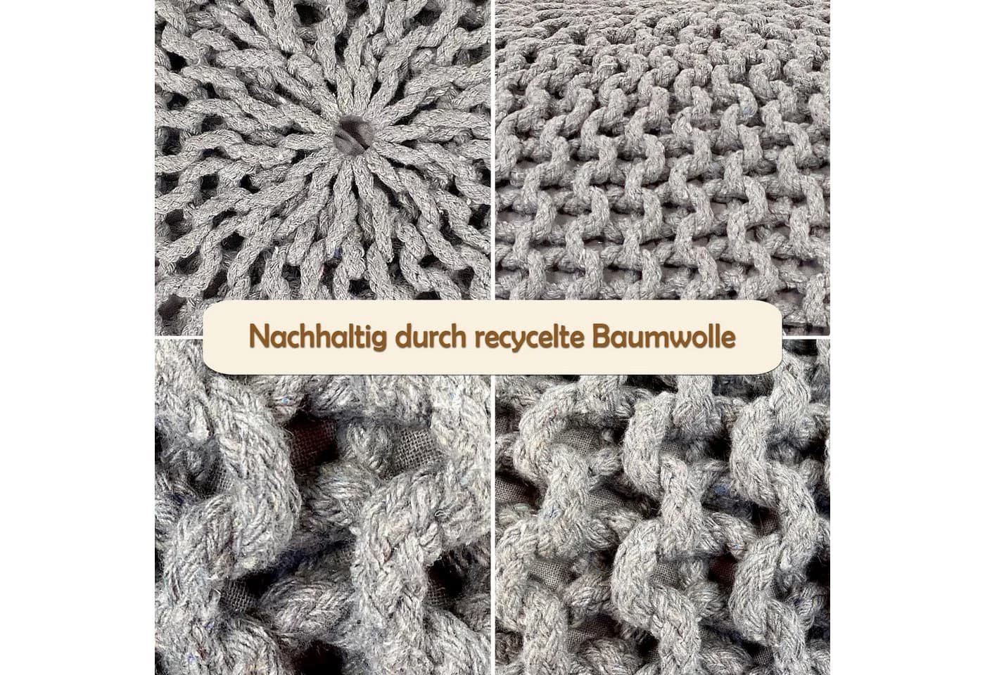 Amagohome Strickhocker XXL Grau 100% Baumwolle - Bild 4
