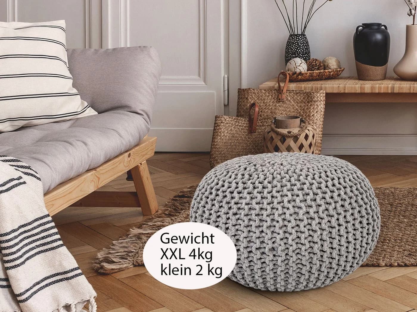 Amagohome Strickhocker XXL Grau 100% Baumwolle - Bild 5