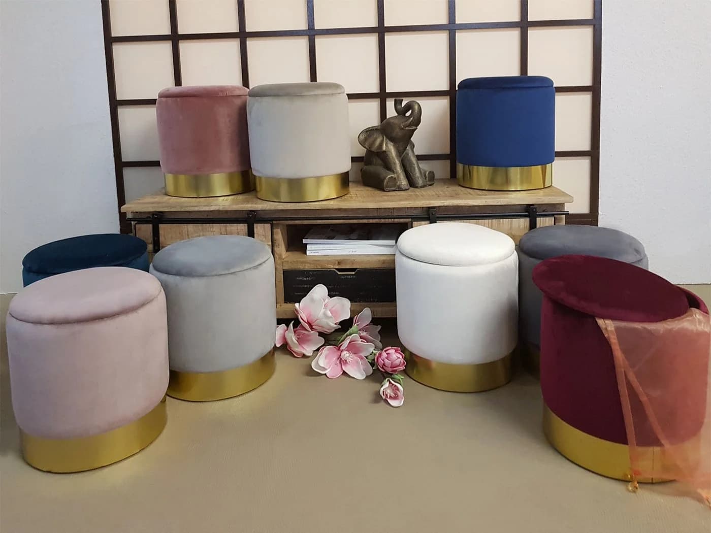 Amagohome Samthocker mit Stauraum - Velour Hocker Ø 31 cm - Bild 3