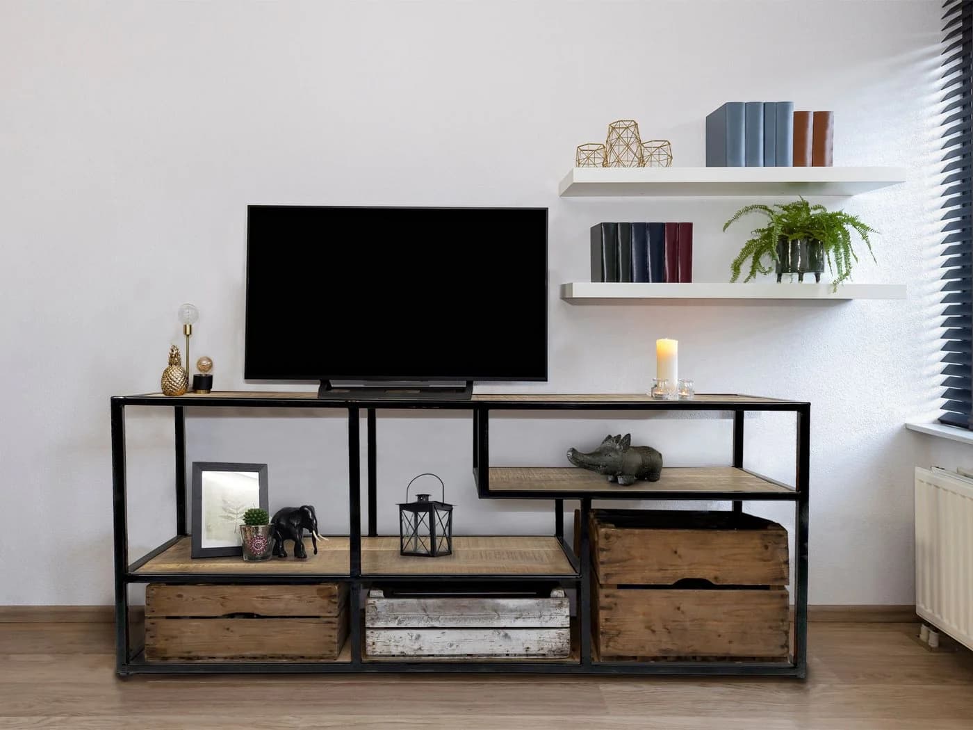 Amagohome Standregal Raumteiler Industrie-Style Altholz Metall