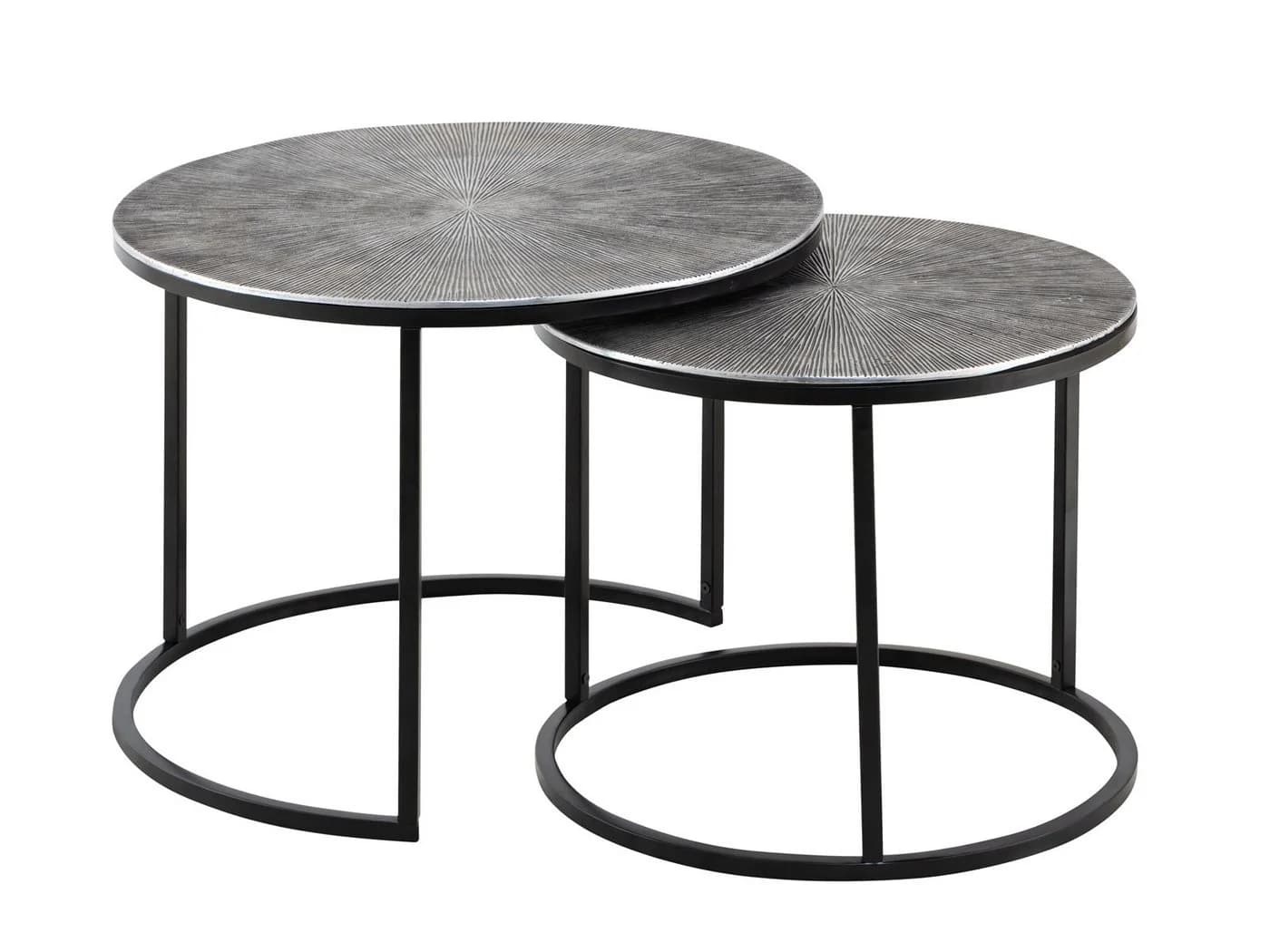 Amagohome Couchtisch Set 2-teilig Silber Aluminium Antik Stil - Bild 3