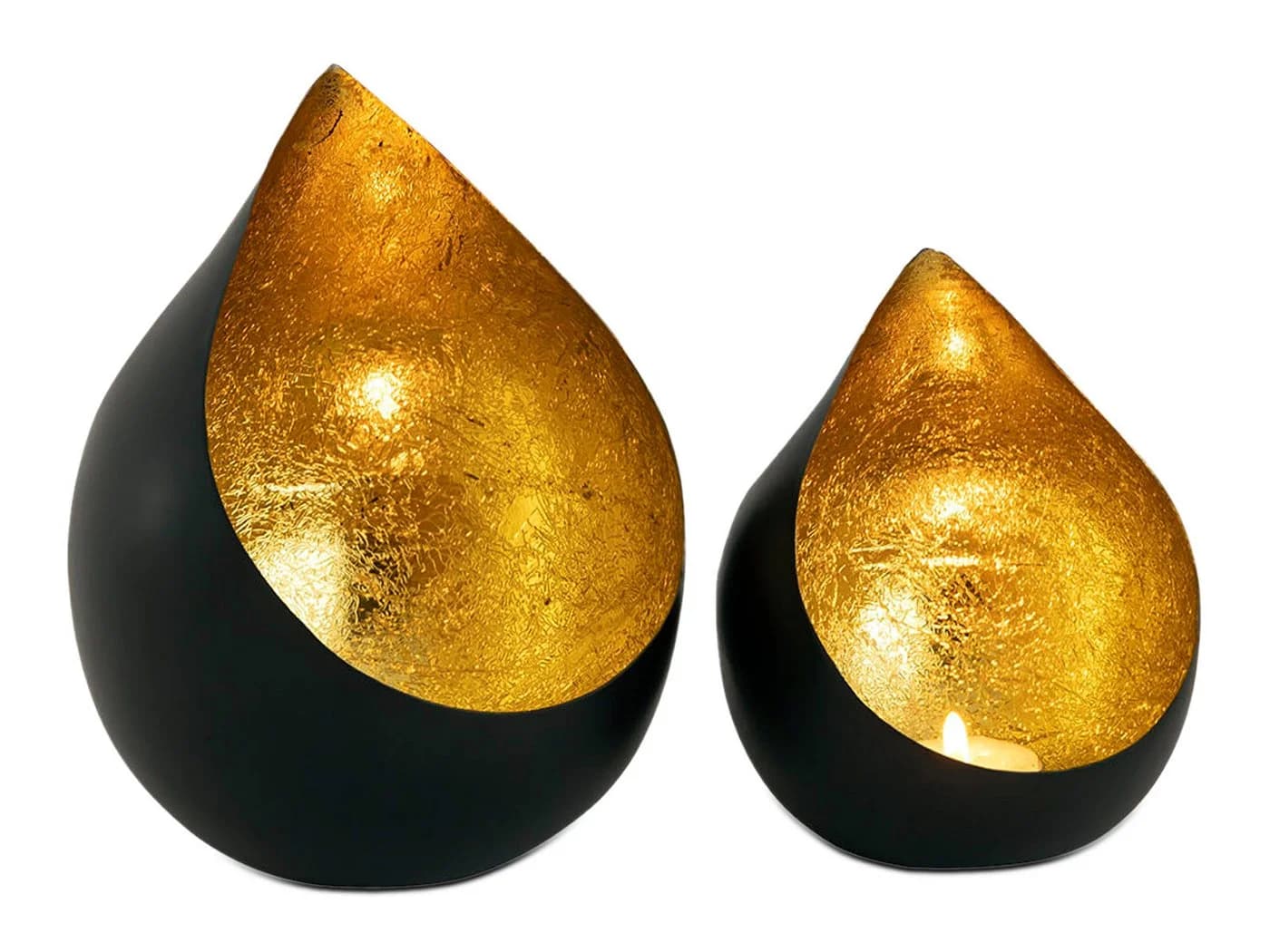 Amagohome Teelichthalter Set 2-teilig Tropfenform Metall Schwarz Gold - Bild 2