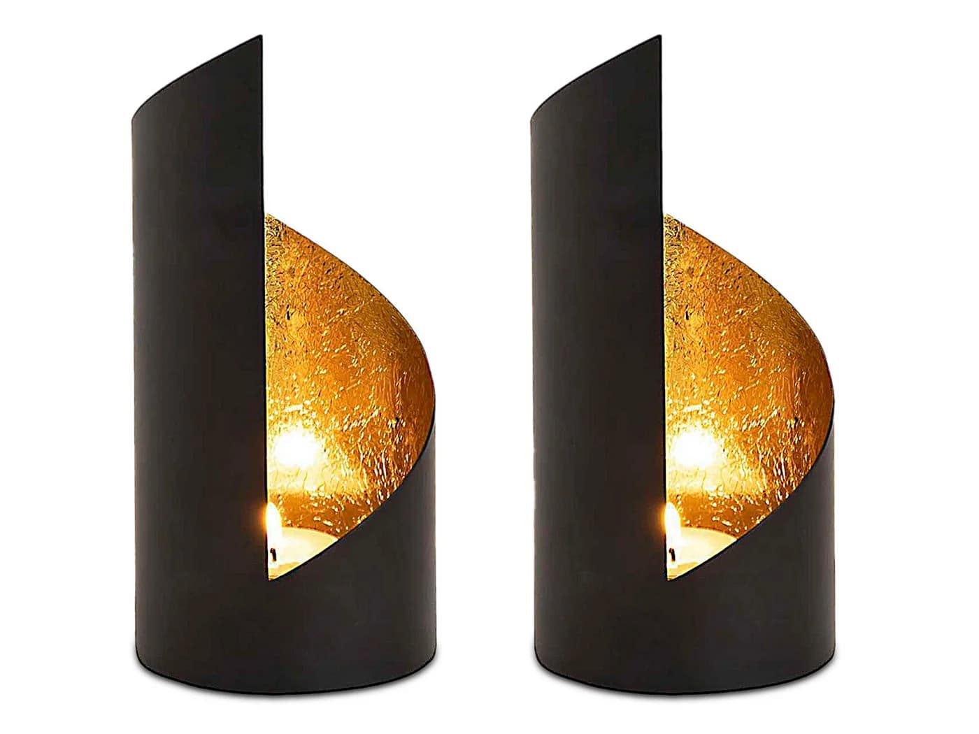 Amagohome Teelichthalter Set 2-teilig Schwarz Gold Zylinder Metall - Bild 2