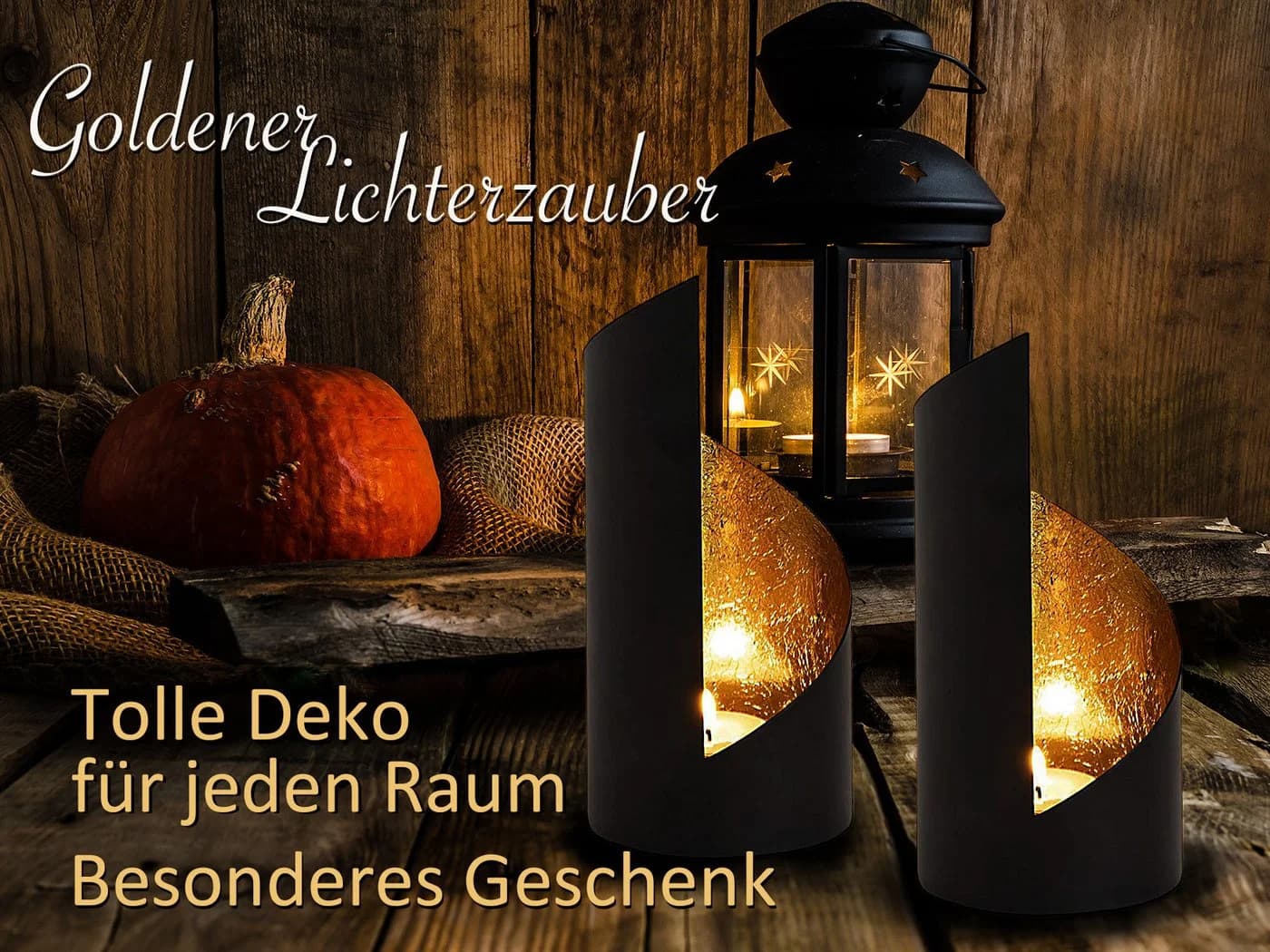 Amagohome Teelichthalter Set 2-teilig Schwarz Gold Zylinder Metall - Bild 4