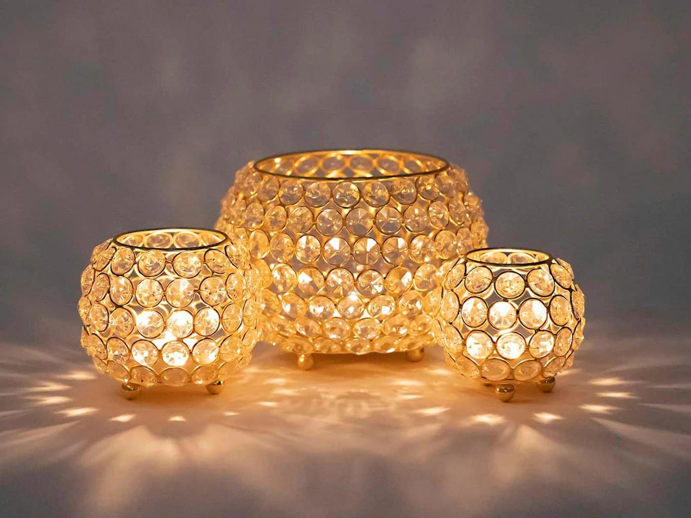 Amagohome Teelichthalter Set 3-teilig Vintage Kristall Kerzenständer Gold/Silber