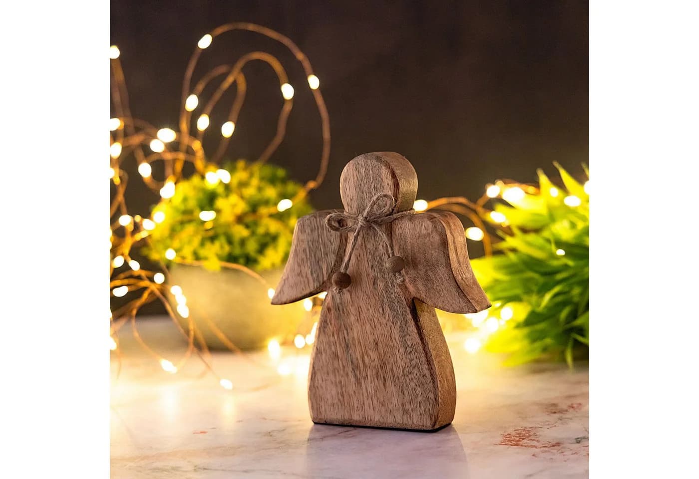Amagohome Holzfigur Engel 15x13cm Mangoholz - Bild 5