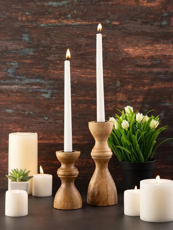 Amagohome Kerzenhalter 2er Set Stabkerzen Mangoholz - Bild 5