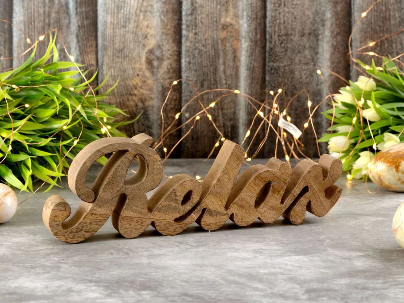 Amagohome Deko-Schriftzug Relax Mangoholz massiv Braun