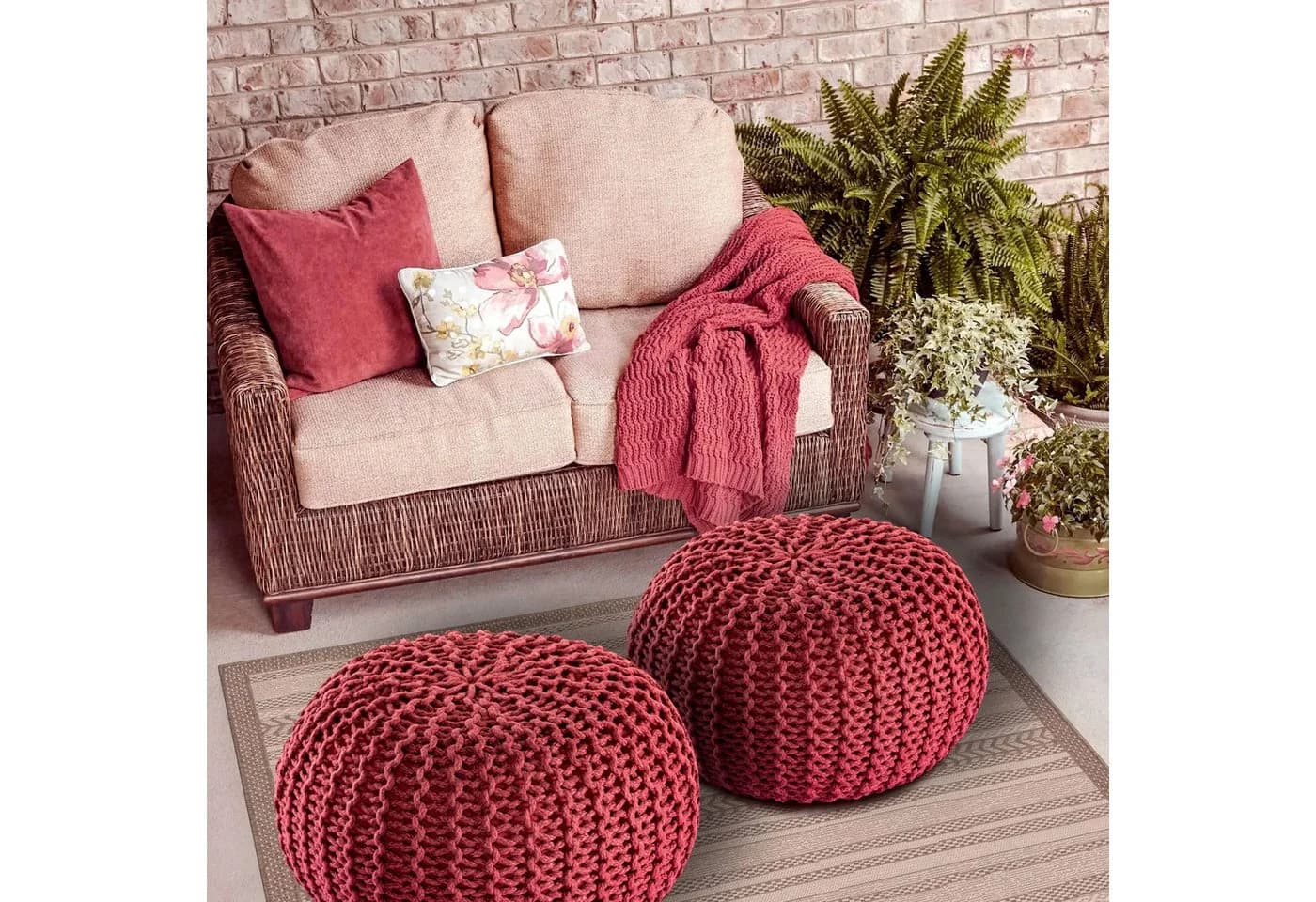 Amagohome Outdoor Sitzhocker Pouf - Recyceltes PET, Wetterfest, Flexibel