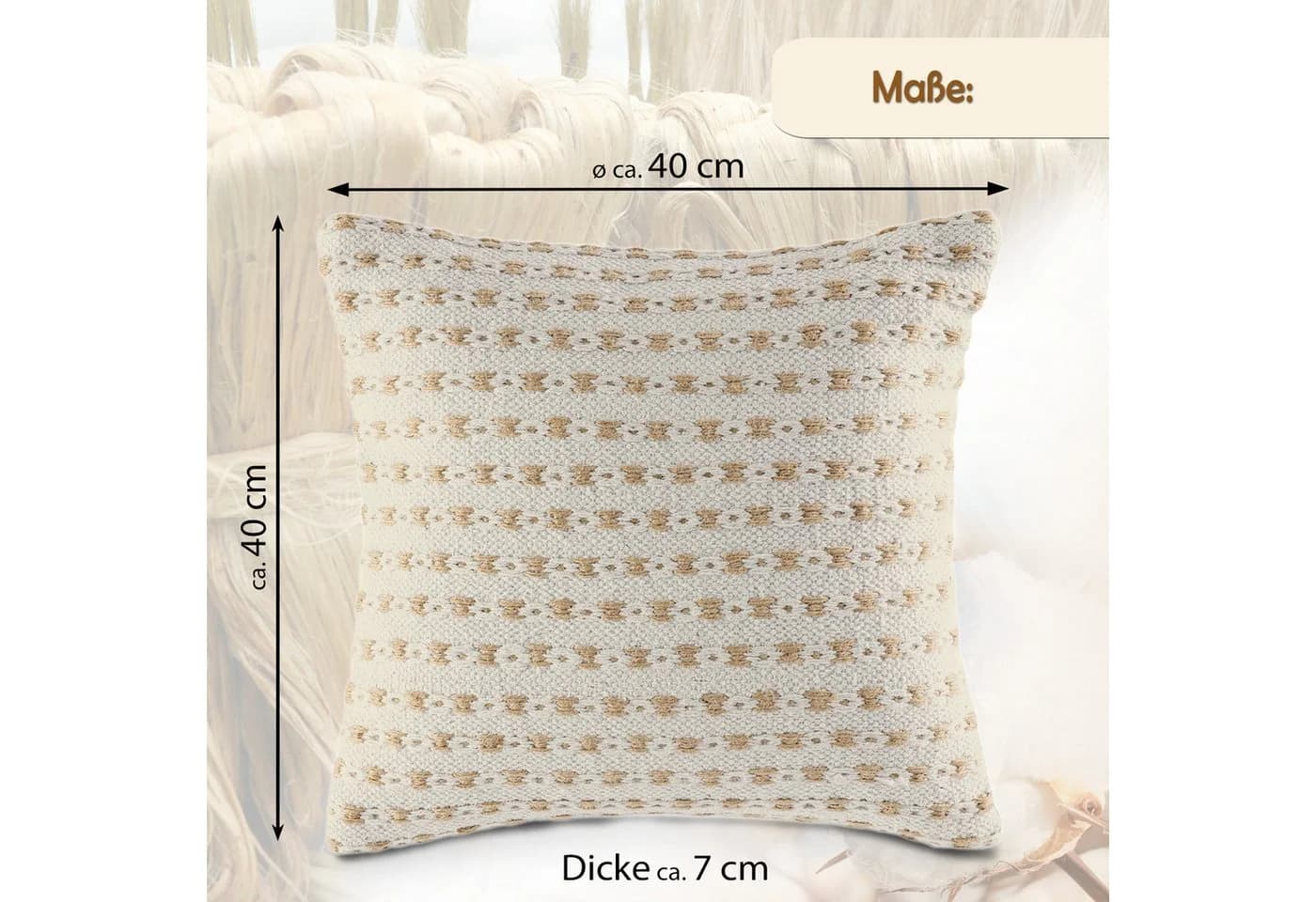 Amagohome Dekokissen Set 2 Stück 40x40cm Baumwolle Jute Beige - Bild 3