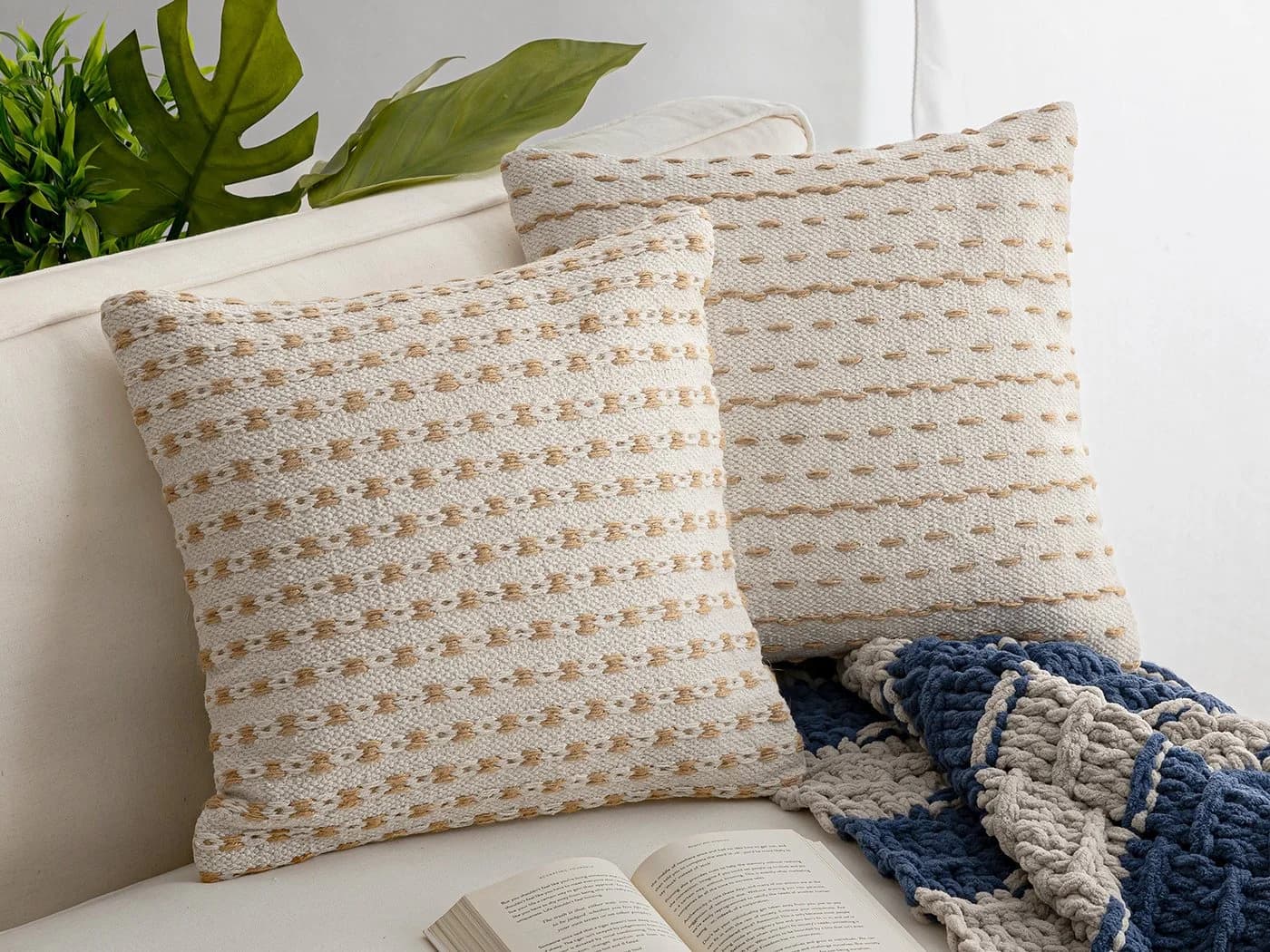 Amagohome Dekokissen Set 2 Stück 40x40cm Baumwolle Jute Beige - Bild 5