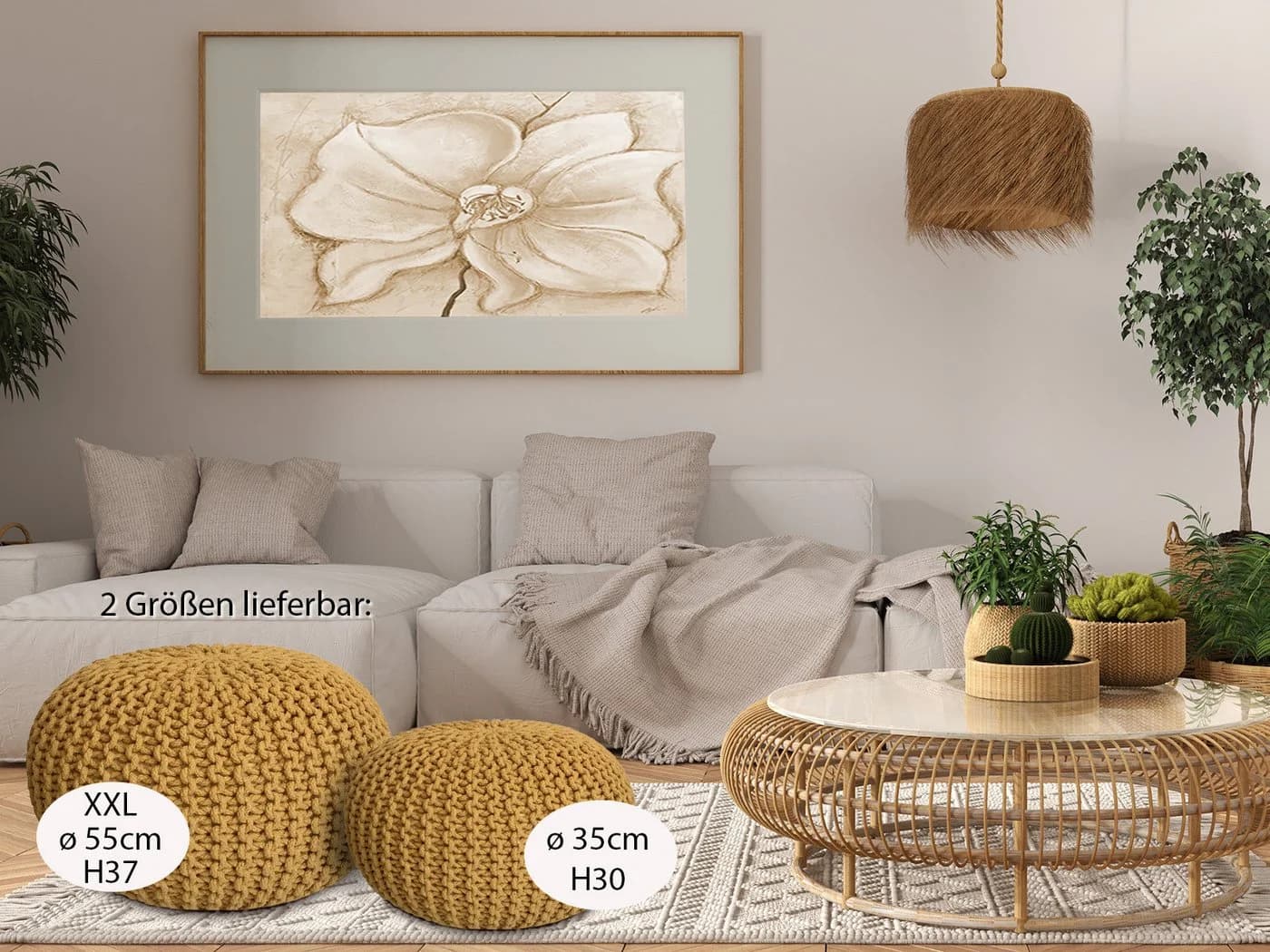Amagohome Strickhocker Pouf XXL Gelb 100% Baumwolle - Bild 3