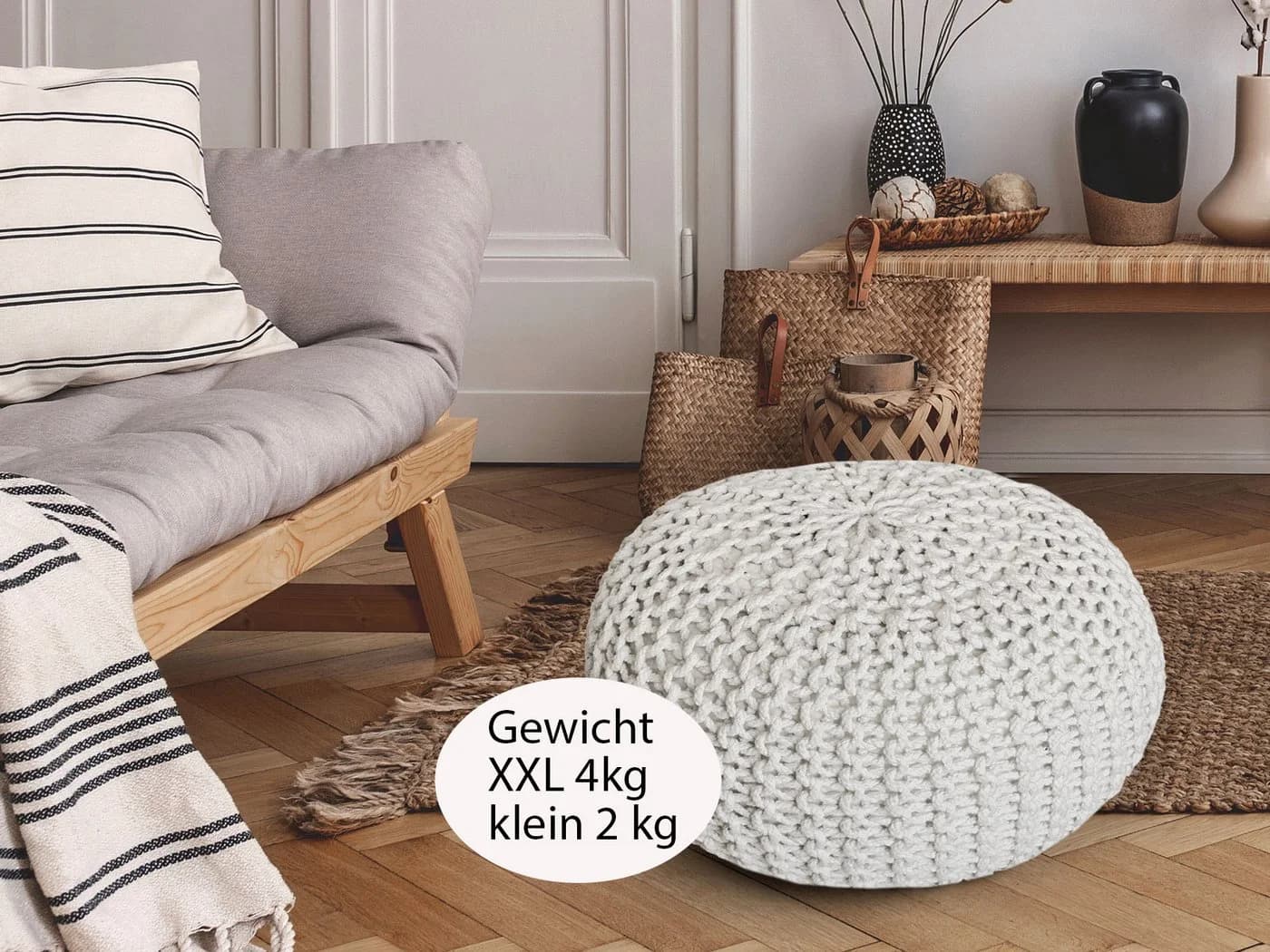 Amagohome Sitzhocker Strickhocker Pouf Weiß Grobstrick-Optik - Bild 5