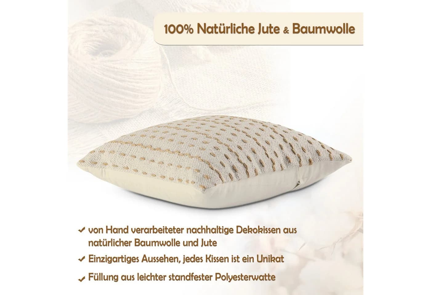 Amagohome Dekokissen Set 2 Stück Baumwolle Jute Natur