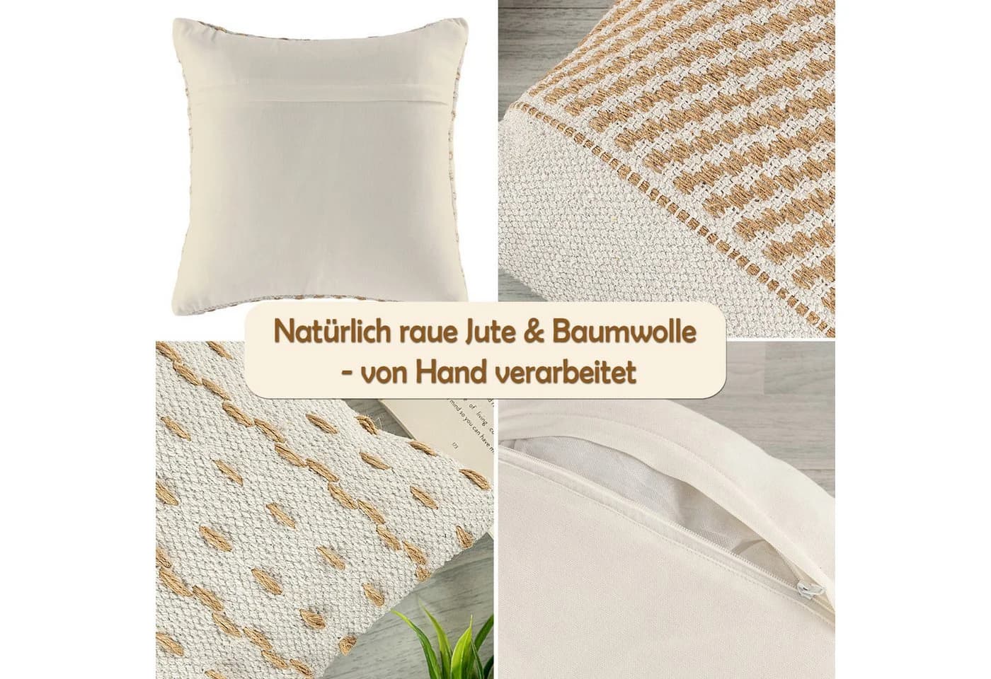 Amagohome Dekokissen Set 2 Stück Baumwolle Jute Natur - Bild 4