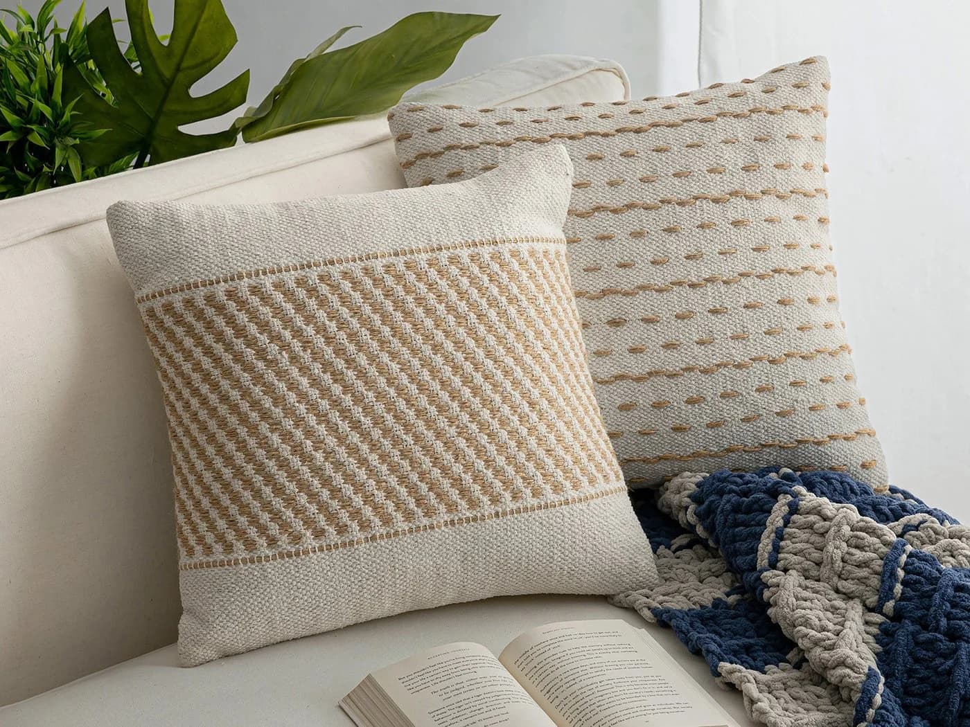Amagohome Dekokissen Set 2 Stück Baumwolle Jute Natur - Bild 5