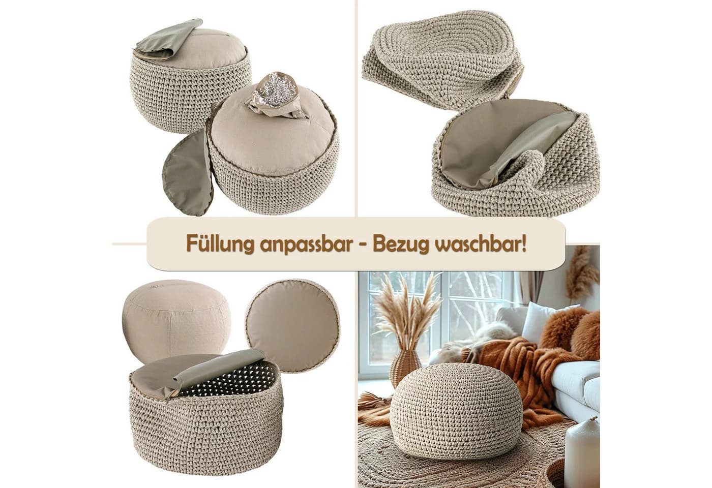 Amagohome Sitzhocker Bodenkissen Pouf Ø55 H37 Mohar Sitzpouf waschbar - Bild 4
