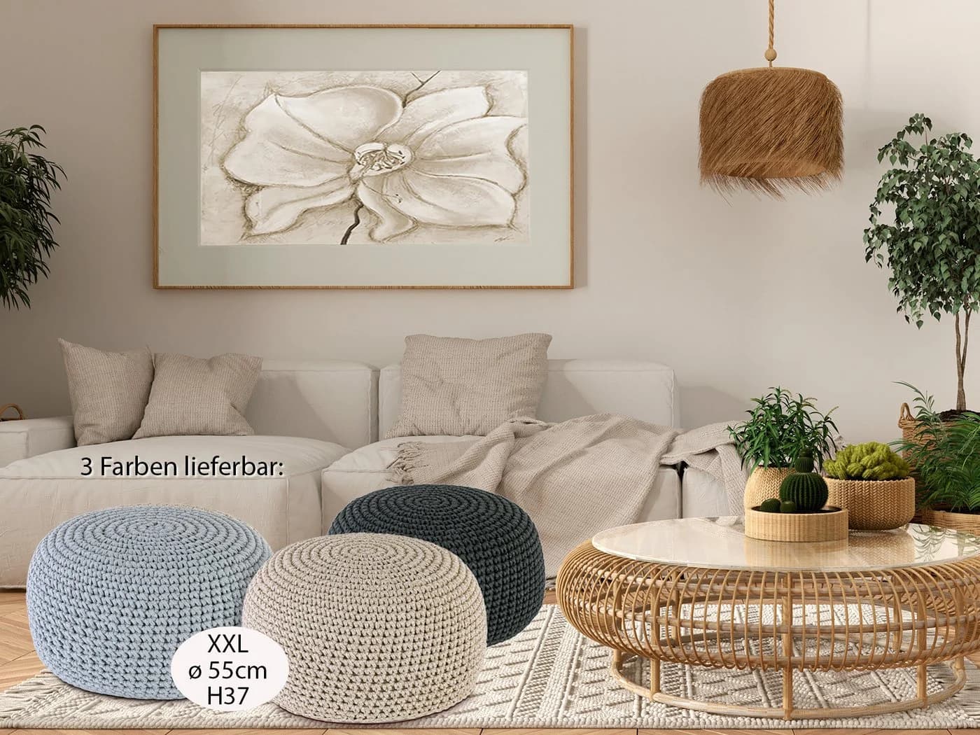 Amagohome Sitzhocker Bodenkissen Pouf Ø55 H37 Mohar Sitzpouf waschbar - Bild 5