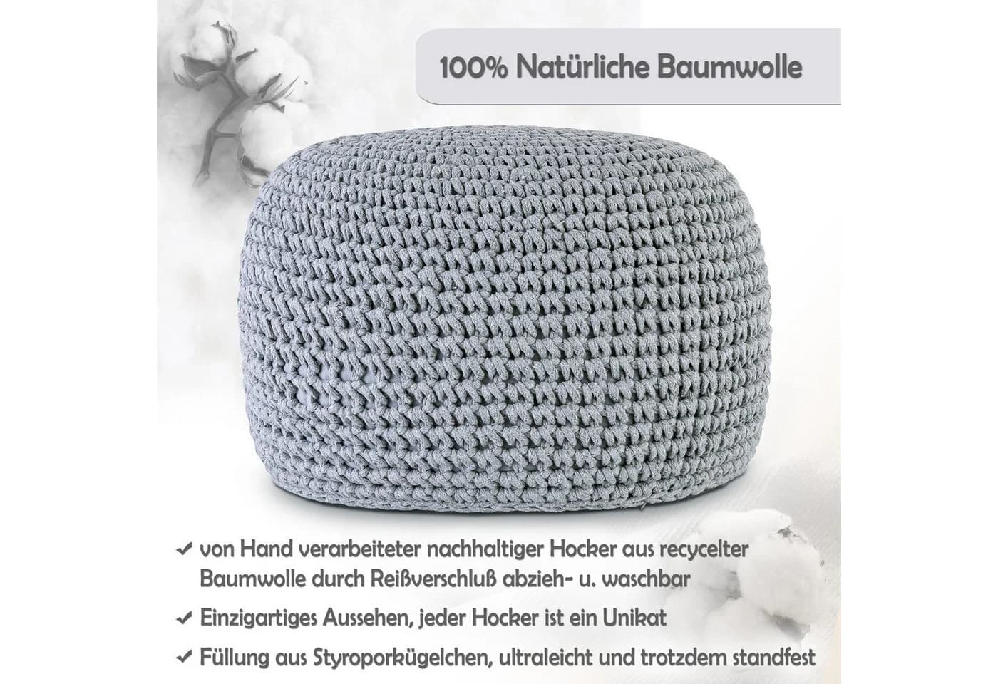 Amagohome Sitzhocker Bodenkissen Pouf Ø55 H37 Mohar