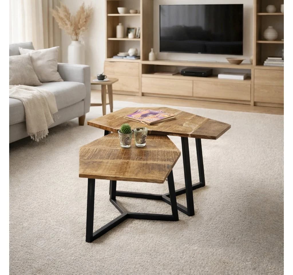 Amagohome Couchtisch 2er-Set München Massivholz Industrial