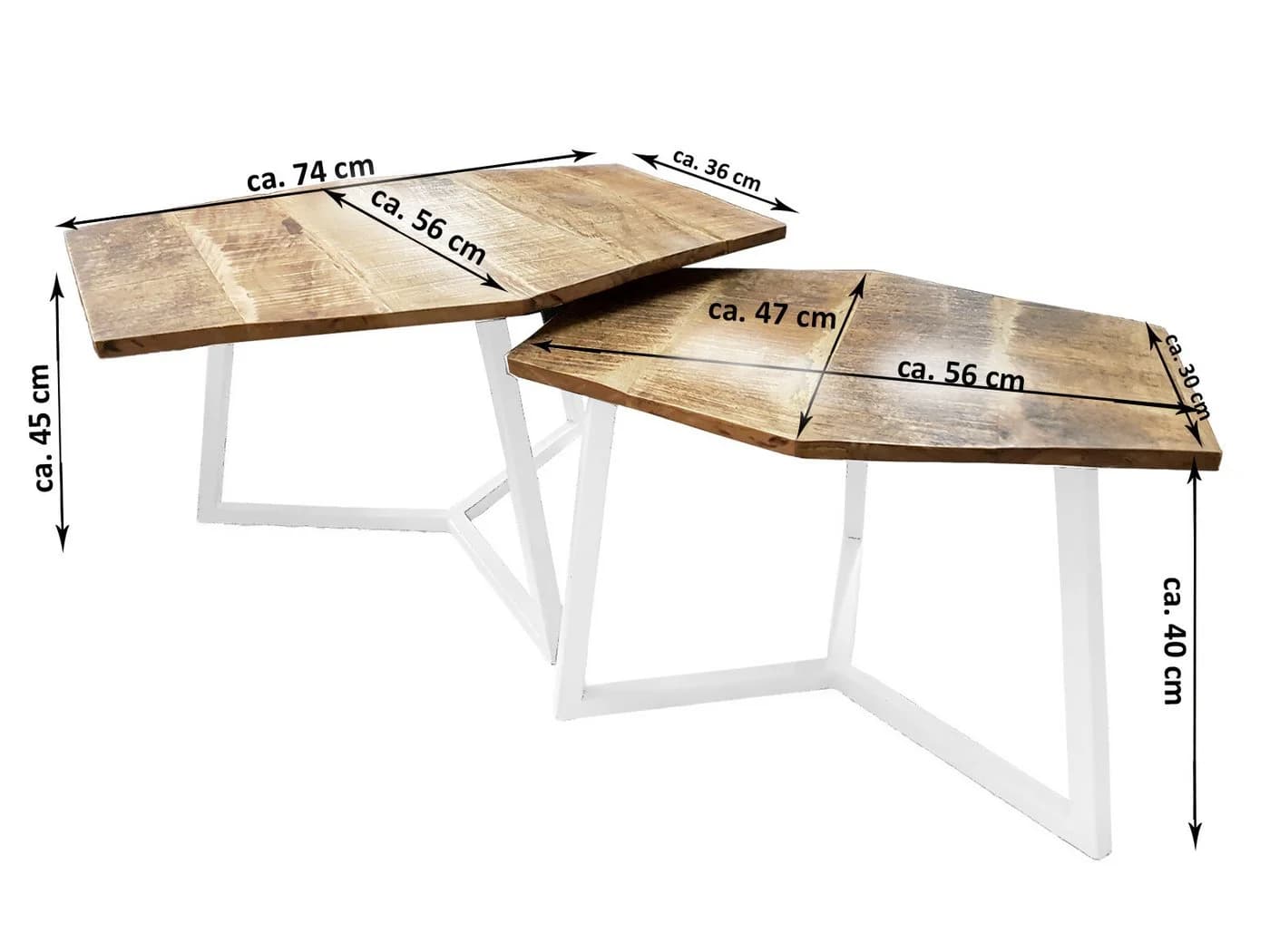 Amagohome Couchtisch 2er-Set sechseckig Mangoholz & Eisen - Bild 3
