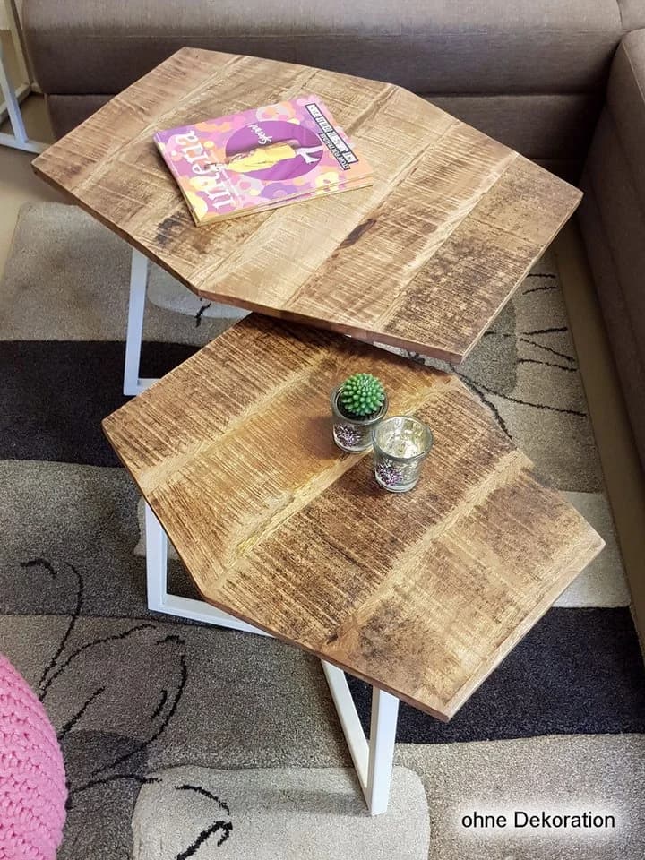 Amagohome Couchtisch 2er-Set sechseckig Mangoholz & Eisen - Bild 4