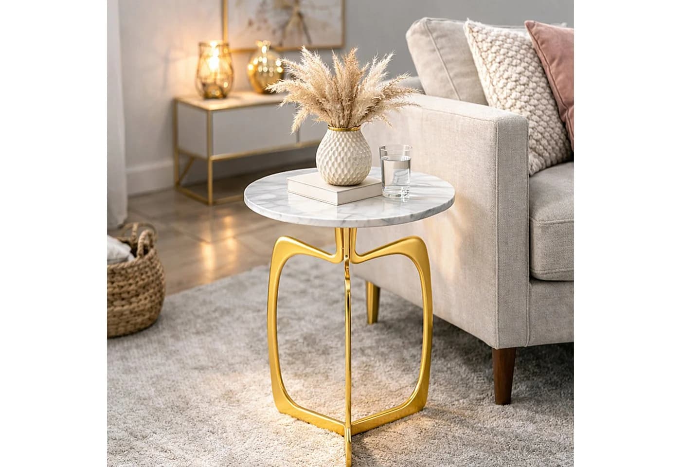 Amagohome Beistelltisch Berlin Marmor Ø 45 cm Gold/Silber
