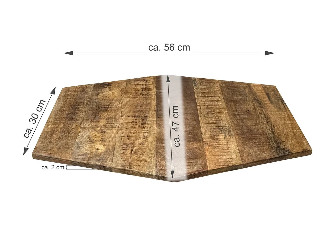 Amagohome Sechseckige Tischplatte Mango-Altholz 74x56 cm Tabacco - Bild 3