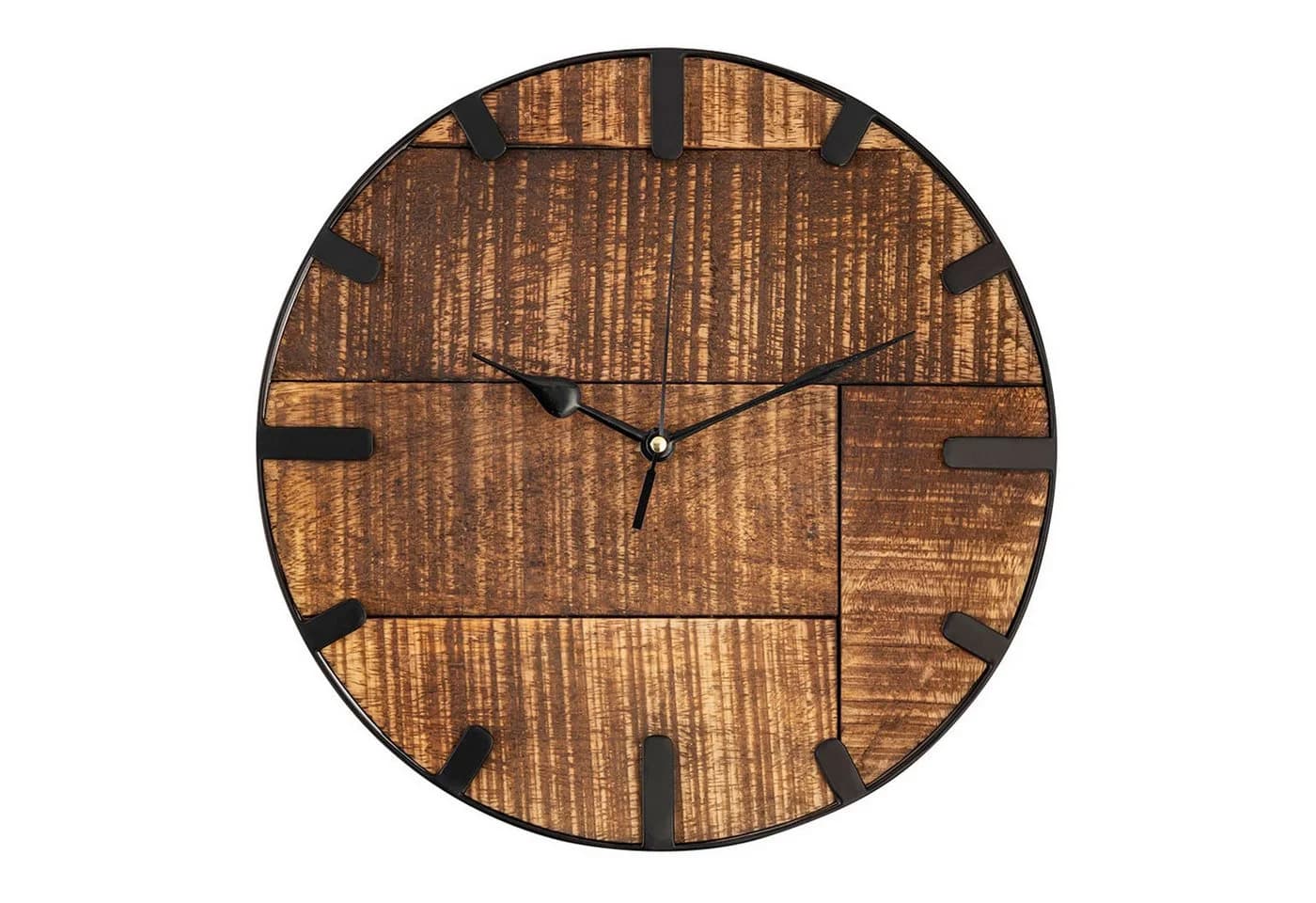 Amagohome Wanduhr Rund 30cm Mangoholz Metall Lautlos - Bild 2