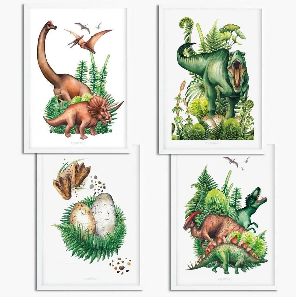 Sunnywall Poster 4er Set Dinosaurier A4 Bunt Grün - Bild 2