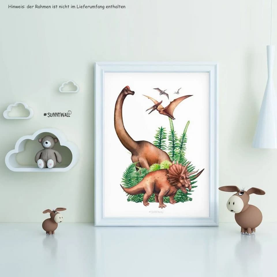 Sunnywall Poster 4er Set Dinosaurier A4 Bunt Grün - Bild 5