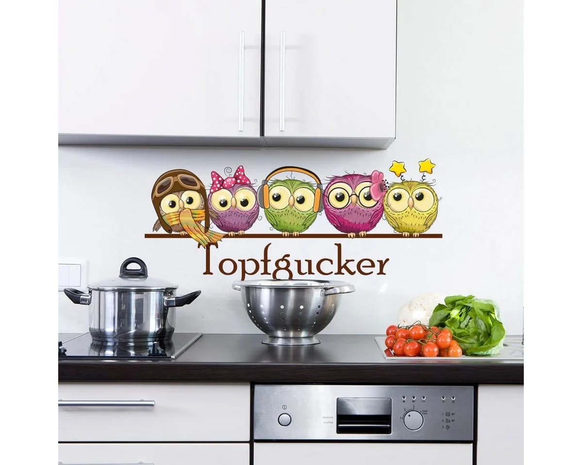 Sunnywall Wandtattoo Topfgucker Eulen Selbstklebend Bunt