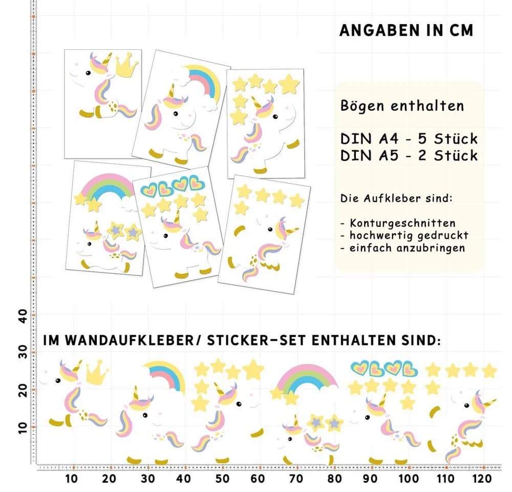 Sunnywall Wandtattoo Cute Unicorn Einhorn 6 St - Bild 4