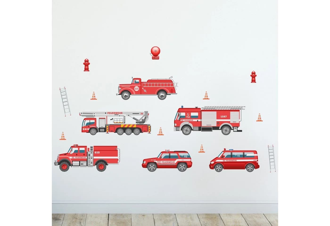 Sunnywall Wandtattoo Feuerwehr Wandsticker A4 (3 St) Bunt Rot - Bild 2