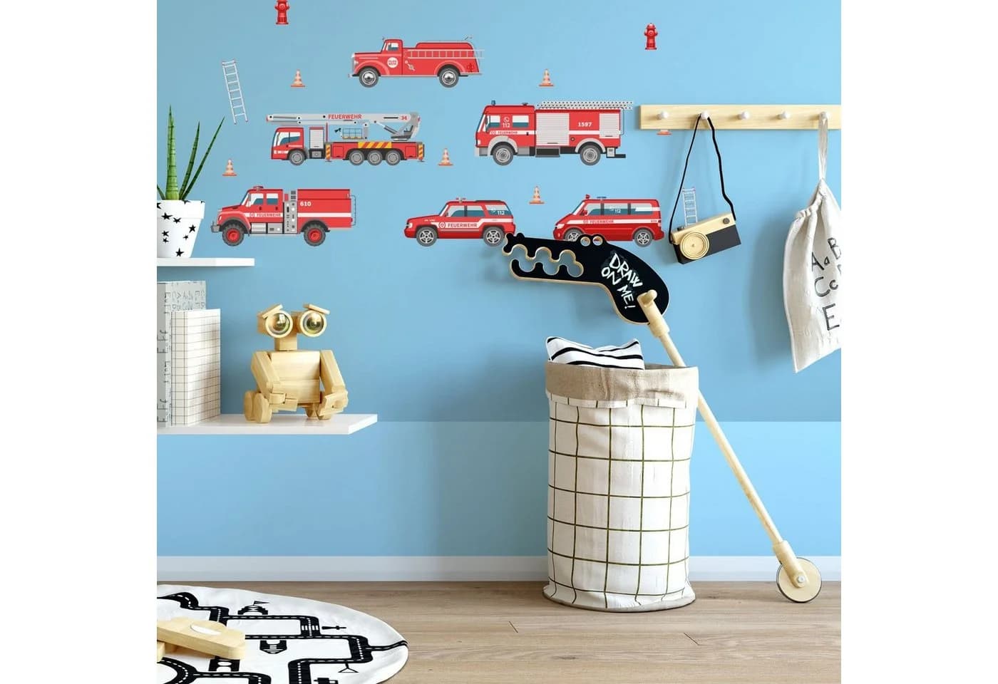 Sunnywall Wandtattoo Feuerwehr Wandsticker A4 (3 St) Bunt Rot - Bild 3