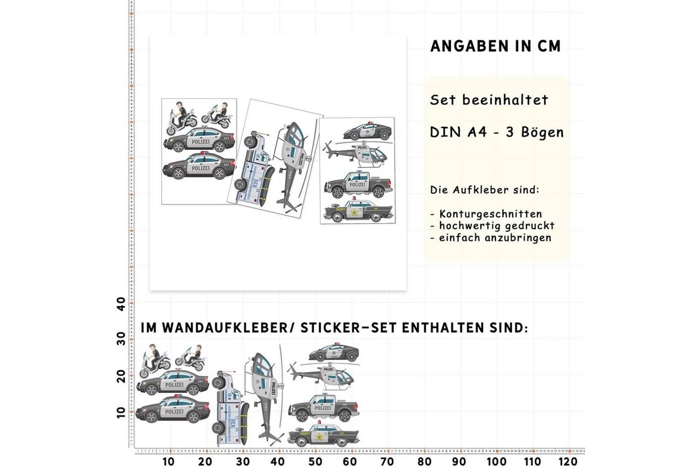 Sunnywall Wandtattoo Polizei Bunt Konturgeschnitten - Bild 4