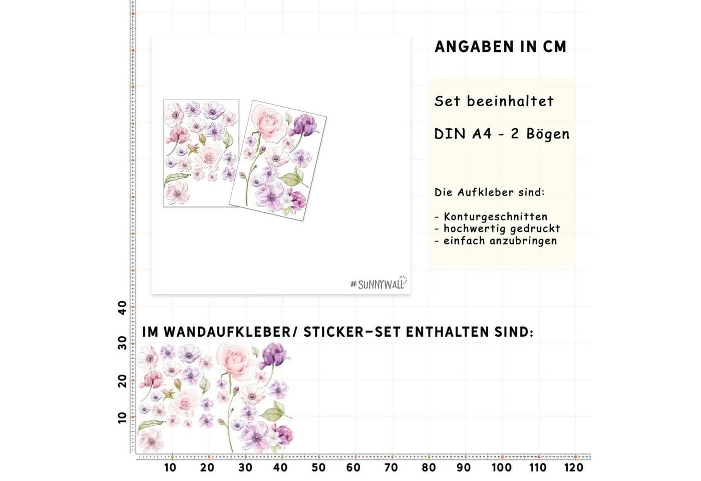Sunnywall Wandtattoo Blumen Wandsticker (2 St) Bunt Selbstklebend - Bild 4