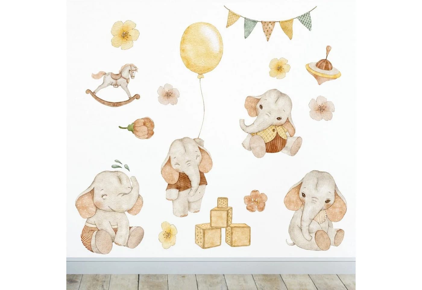 Sunnywall Wandtattoo Ballon Baby Elefant Bunt Selbstklebend - Bild 2