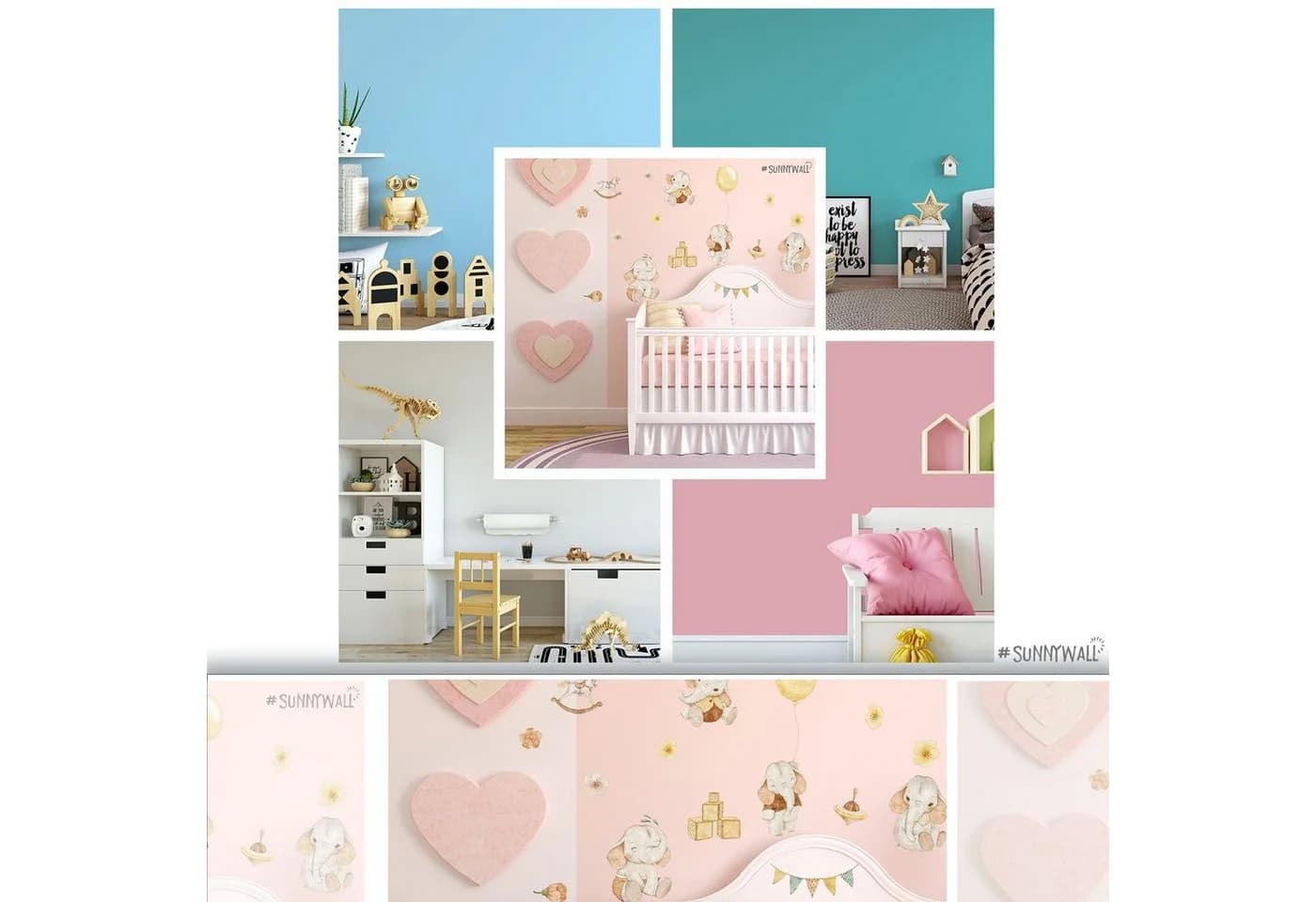 Sunnywall Wandtattoo Ballon Baby Elefant Bunt Selbstklebend - Bild 5