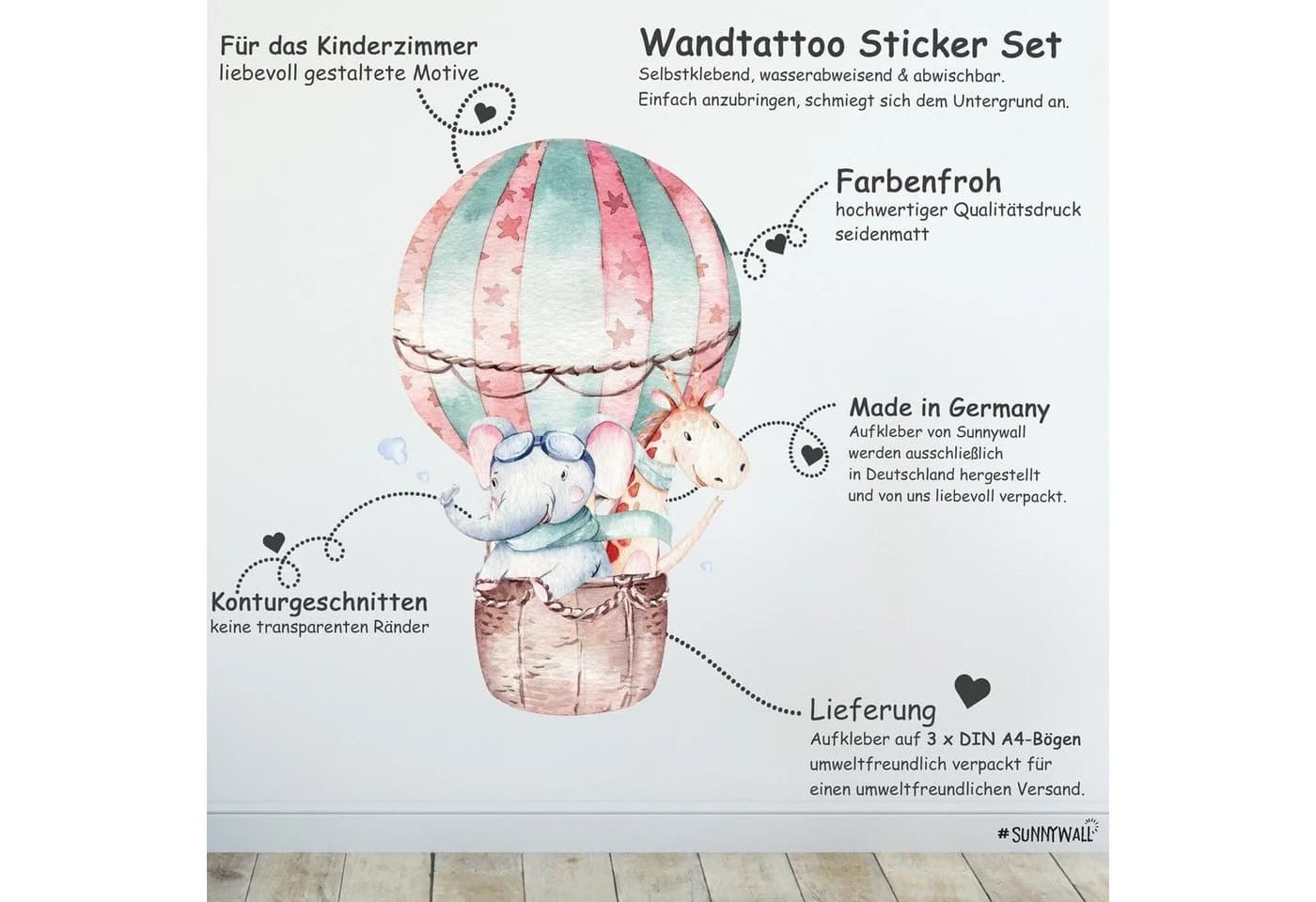 Sunnywall Wandtattoo Flugzeug Tiere Bunt Konturgeschnitten