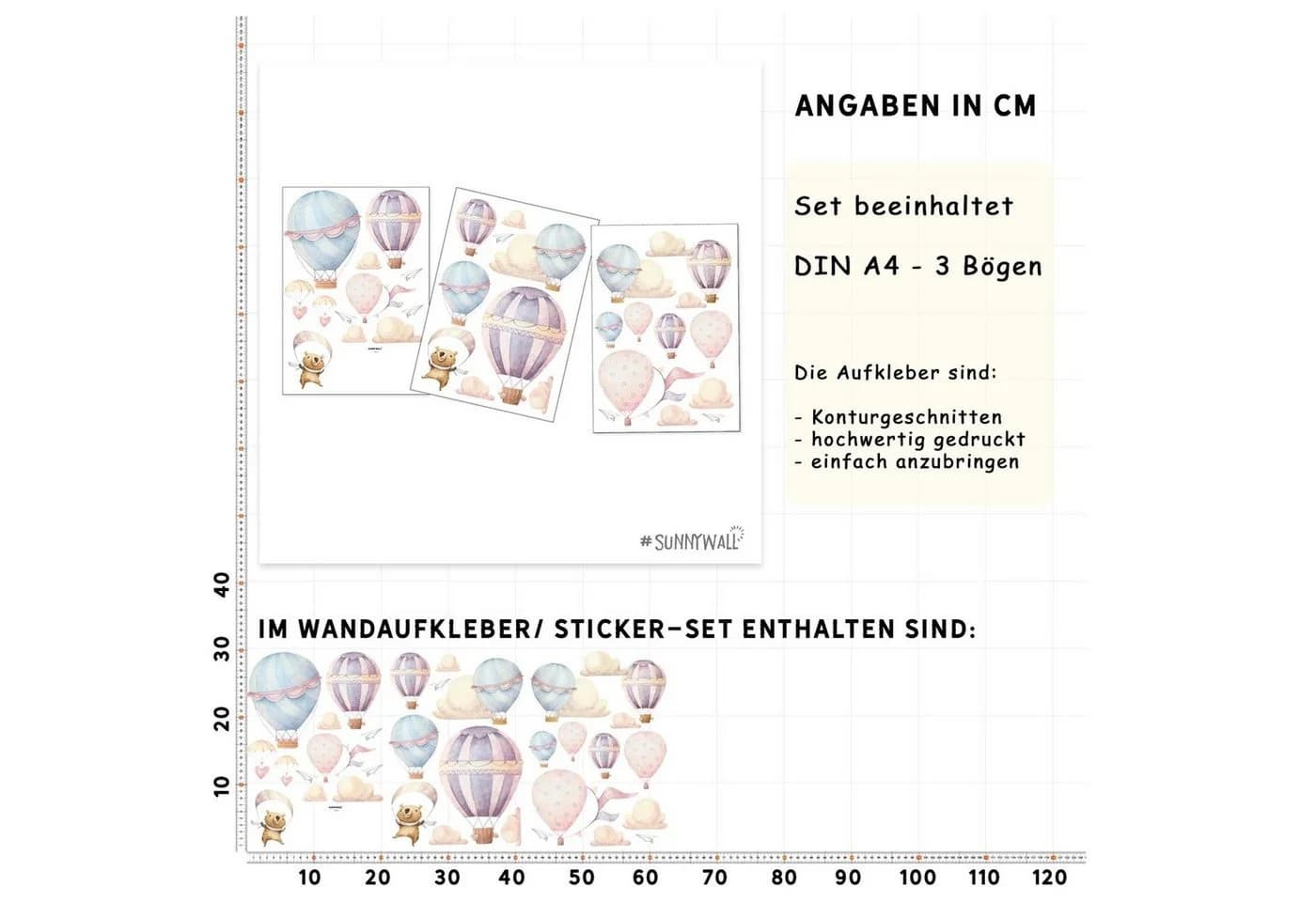Sunnywall Wandtattoo Heißluftballon Wandsticker (3 St) Bunt - Bild 4