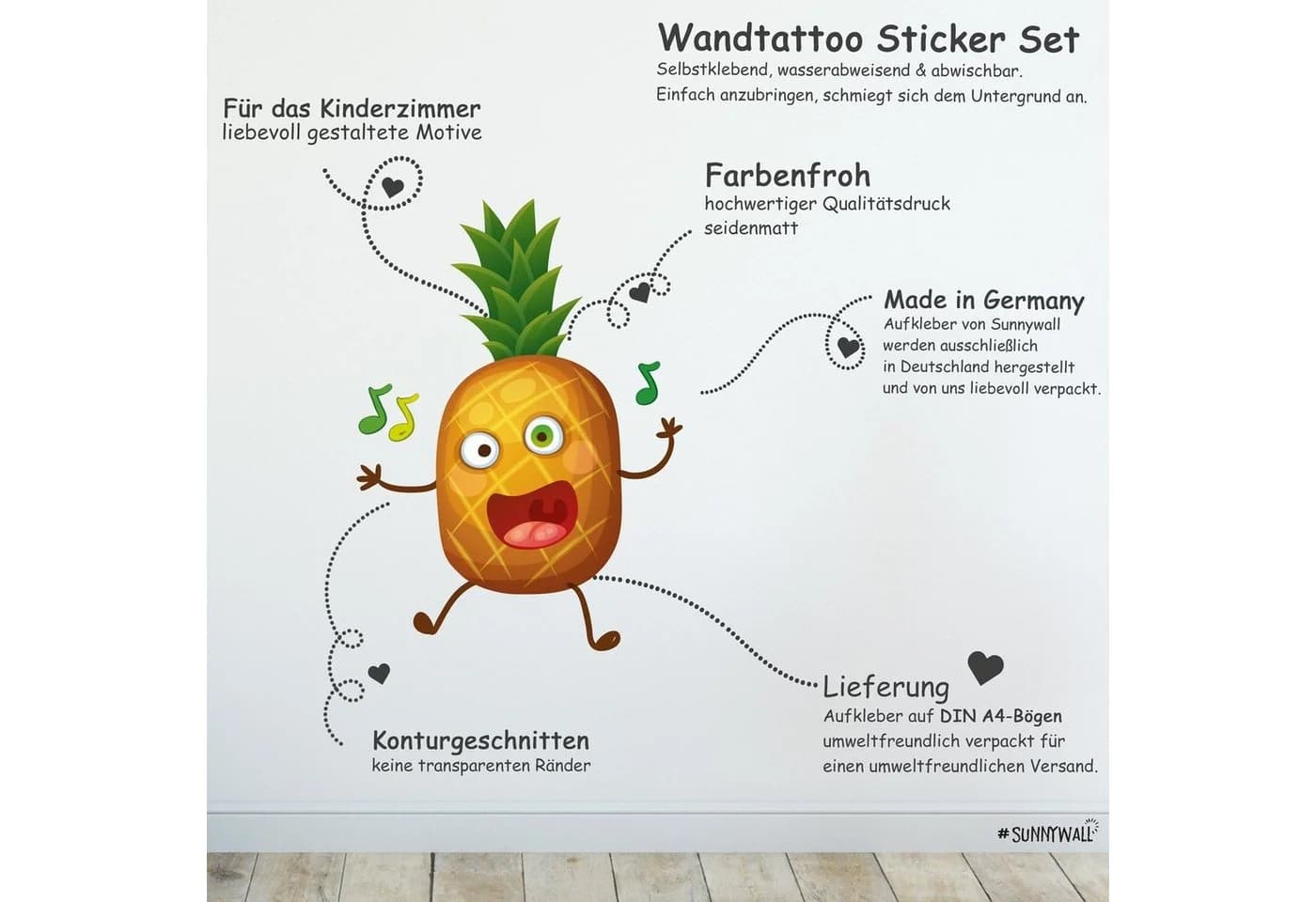 Sunnywall Wandtattoo Comic Fruits Bunt Selbstklebend