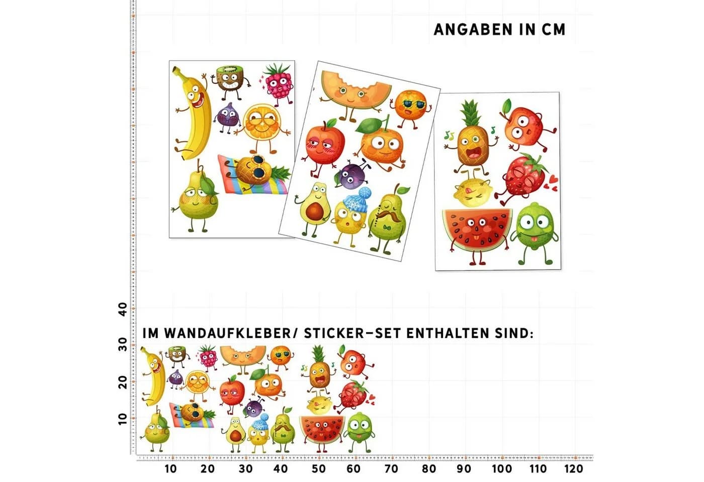 Sunnywall Wandtattoo Comic Fruits Bunt Selbstklebend - Bild 5