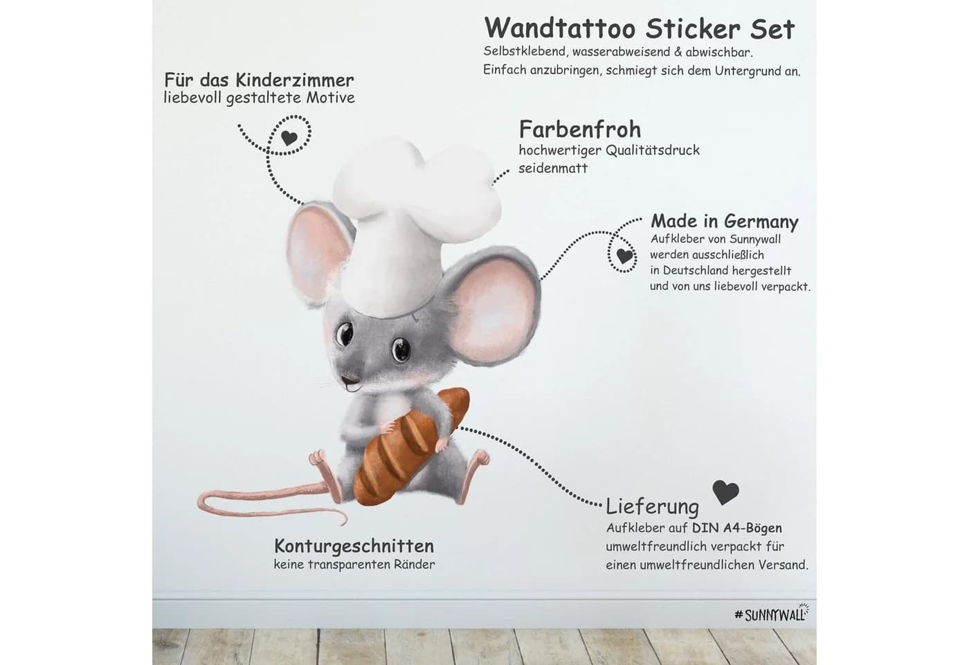 Sunnywall Wandtattoo Küchenchef Chilly Maus Bunt Selbstklebend