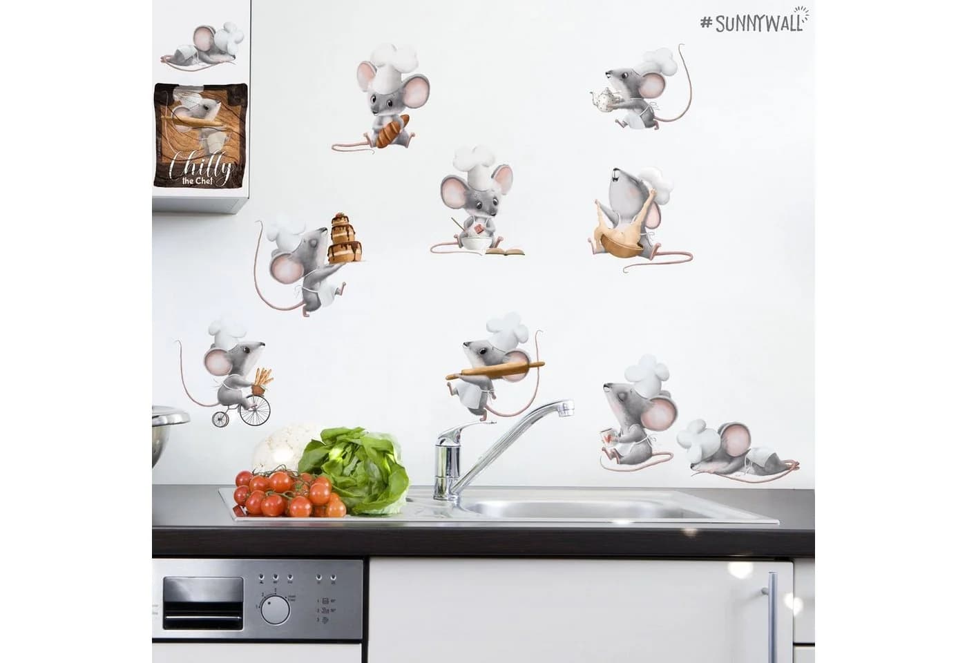 Sunnywall Wandtattoo Küchenchef Chilly Maus Bunt Selbstklebend - Bild 3